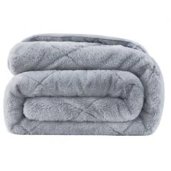Wholesale ???? Luxemode 15 Lb. Anti-microbial Machine Washable Faux Fur Weighted Blanket Light Gray ????