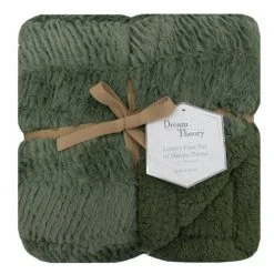 Buy ???? Dream Theory Reversible Fur And Solid Sherpa Throw Blanket Green ????