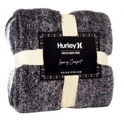 Cheap ❤️ Hurley 50" X 60" Bonded Frosted Sherpa / Solid Sherpa Throw Blanket Navy Blue ⌛